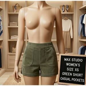 Max Studio Short Women Extra Small Green Causal Pockets Preppy Office Loose